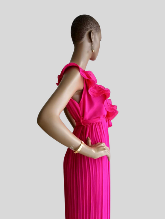 Combinaison ROSE FUCHSIA plissée à volants avec ceinture