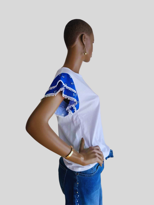 T-Shirt BLEU ELECTRIQUE à volants