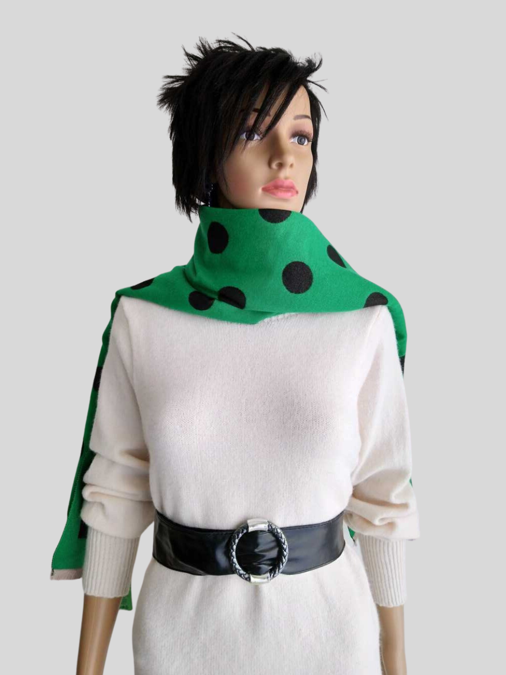 Écharpe VERTE à pois réversible