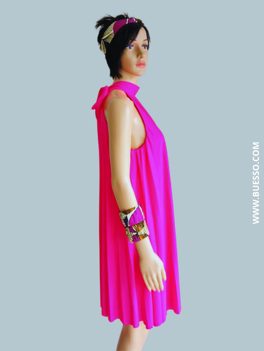 Robe ROSE FUCHSIA plissée à nouer dans le dos