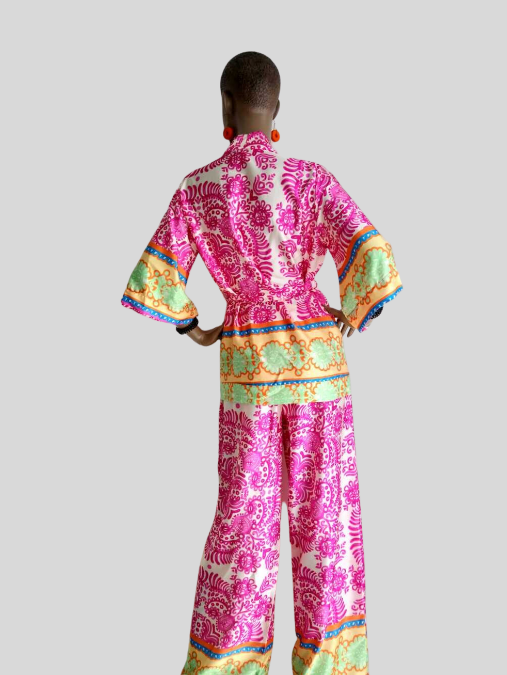 BUESSO - Ensemble pantalon imprimé satiné ROSE FUCHSIA
