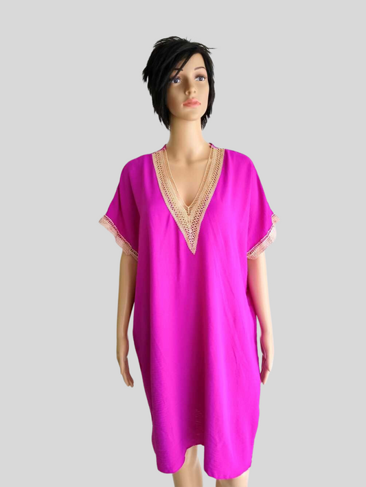 Robe ROSE FUCHSIA avec col en dentelle