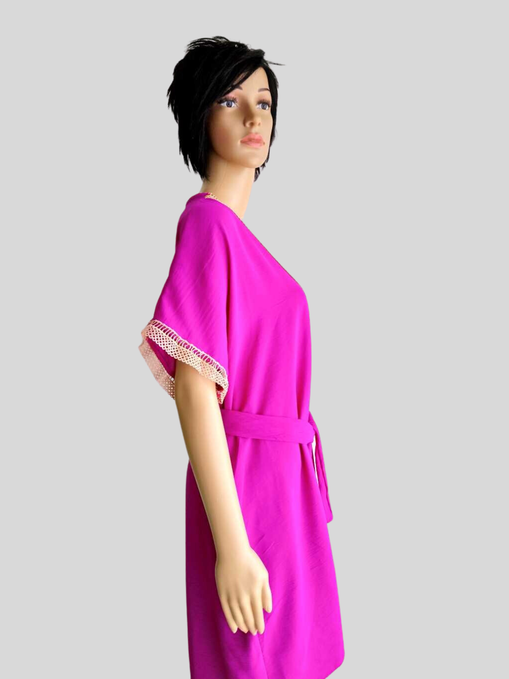 Robe ROSE FUCHSIA avec col en dentelle