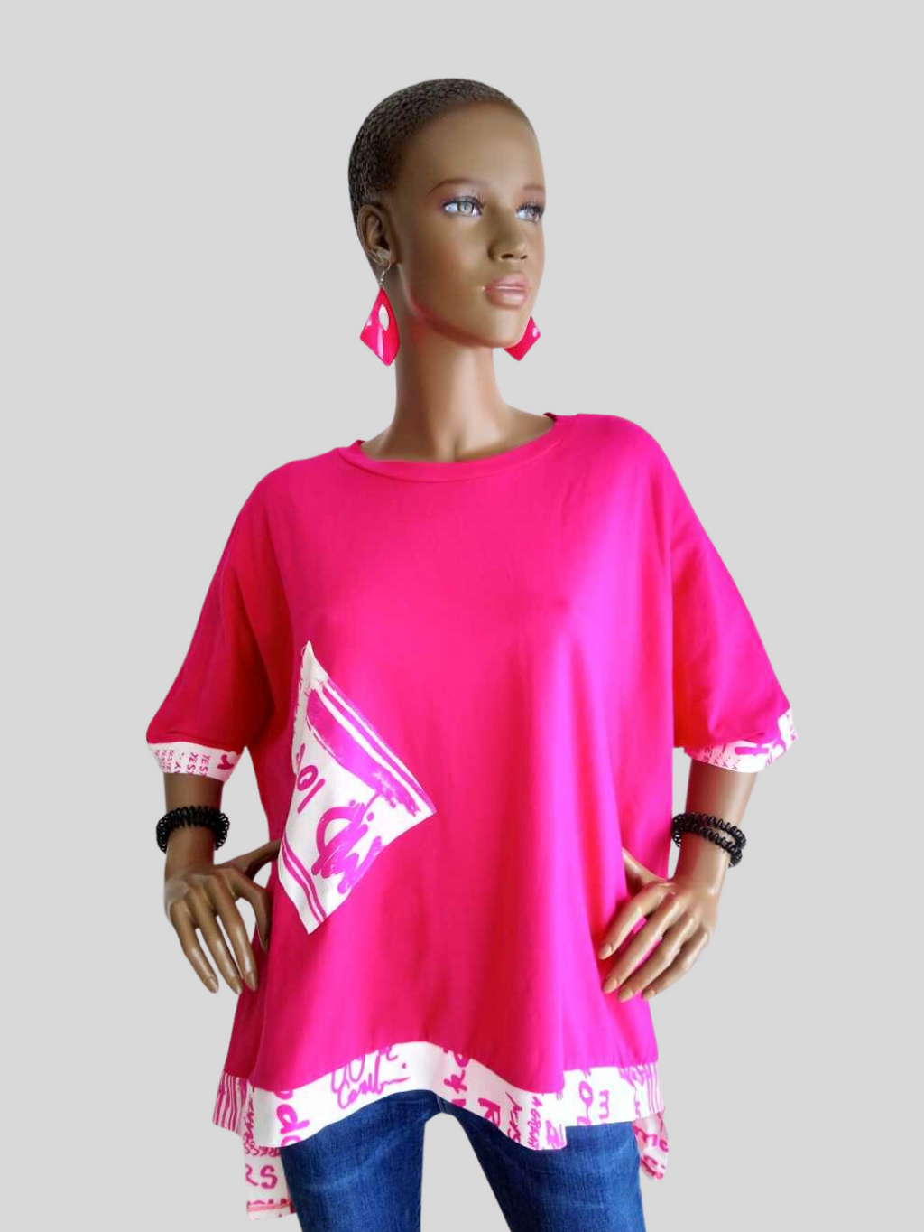 T-shirt ROSE FUCHSIA oversize imprimé