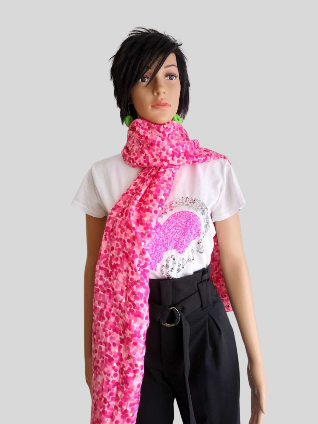 Foulard ROSE FUCHSIA imprimé à pois 