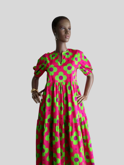 Robe CORAIL ROUGE imprimée à fleurs