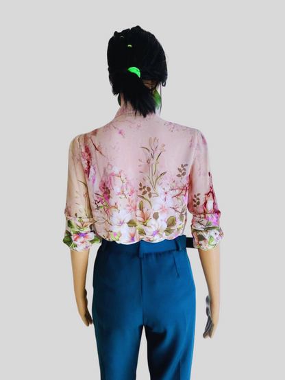Pantalon BLEU SARCELLE avec ceinture large à boucle