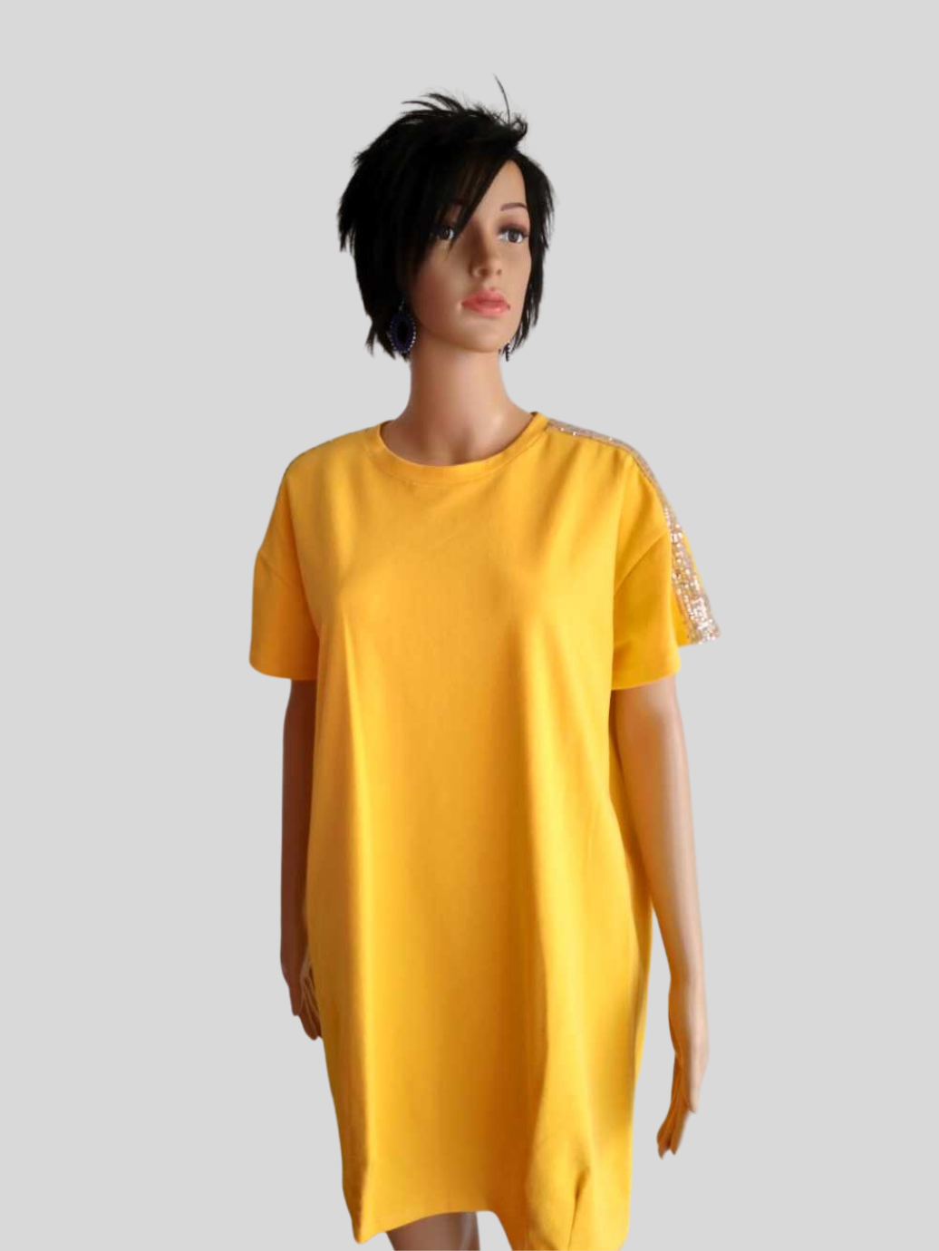 Robe-T-Shirt JAUNE MOUTARDE à paillettes