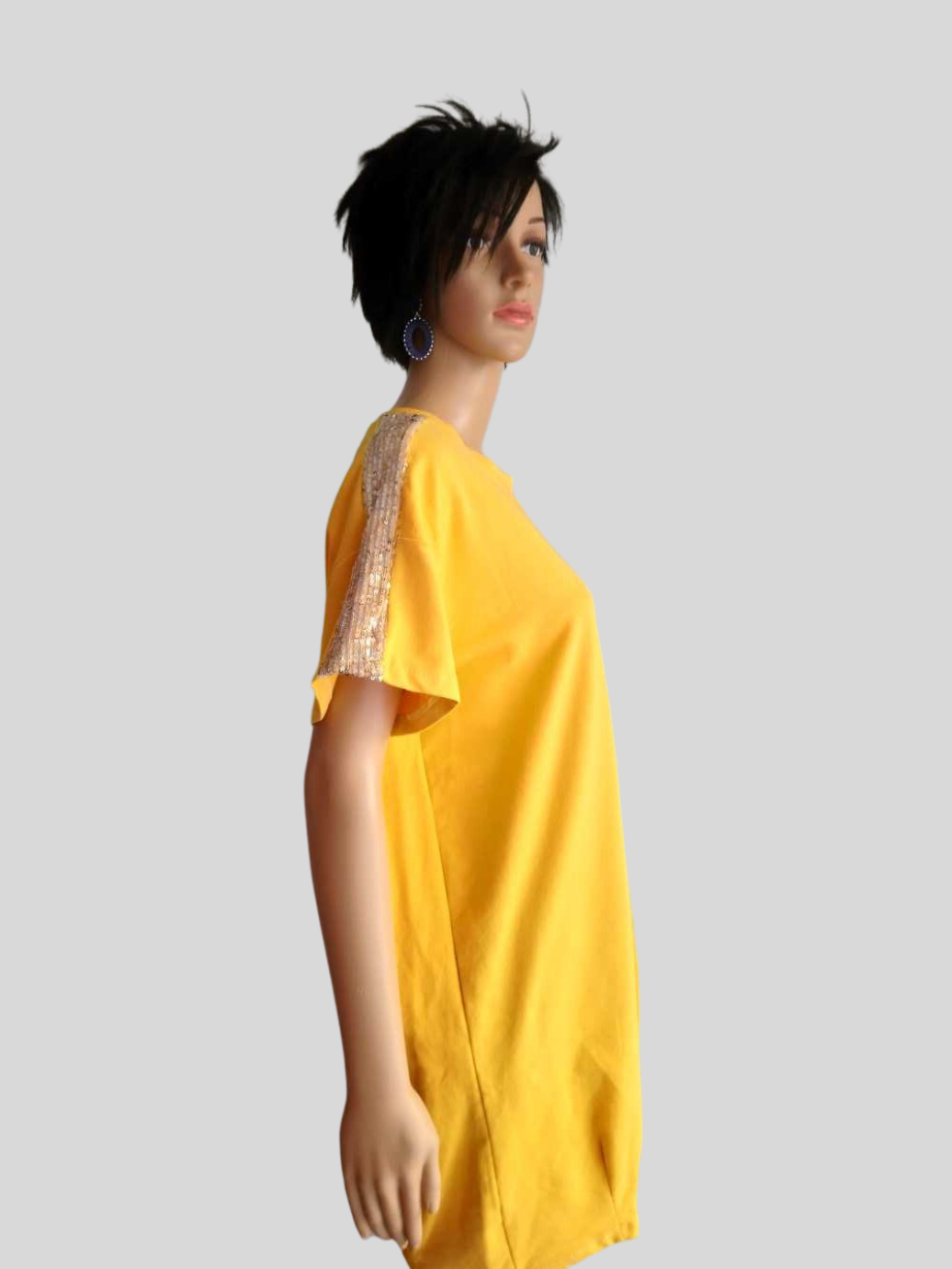 Robe-T-Shirt JAUNE MOUTARDE à paillettes