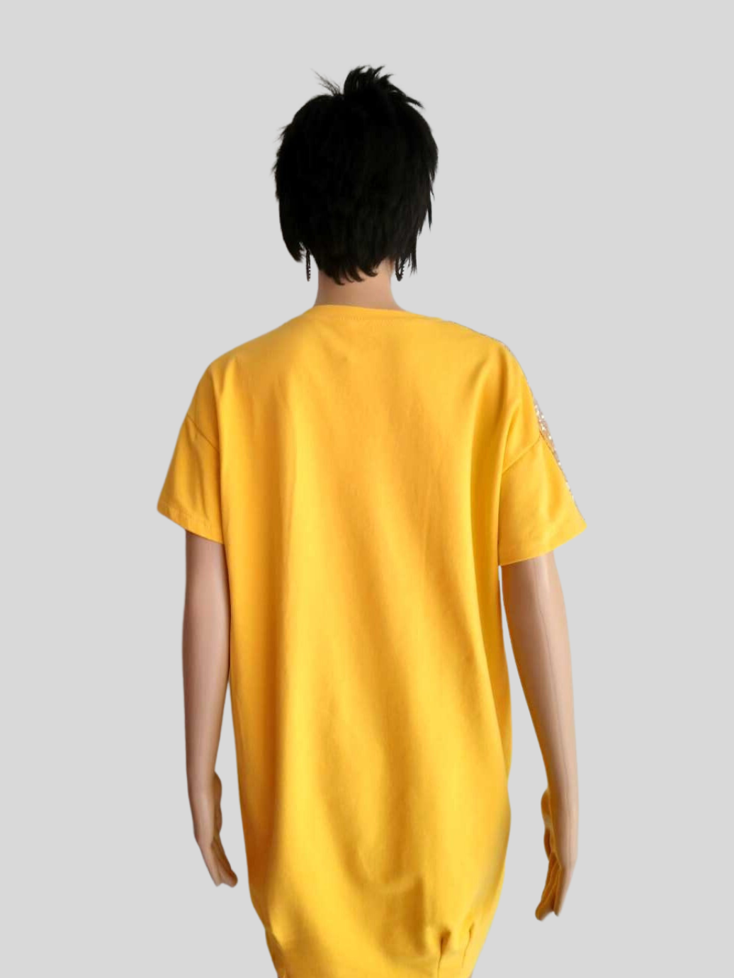 Robe-T-Shirt JAUNE MOUTARDE à paillettes