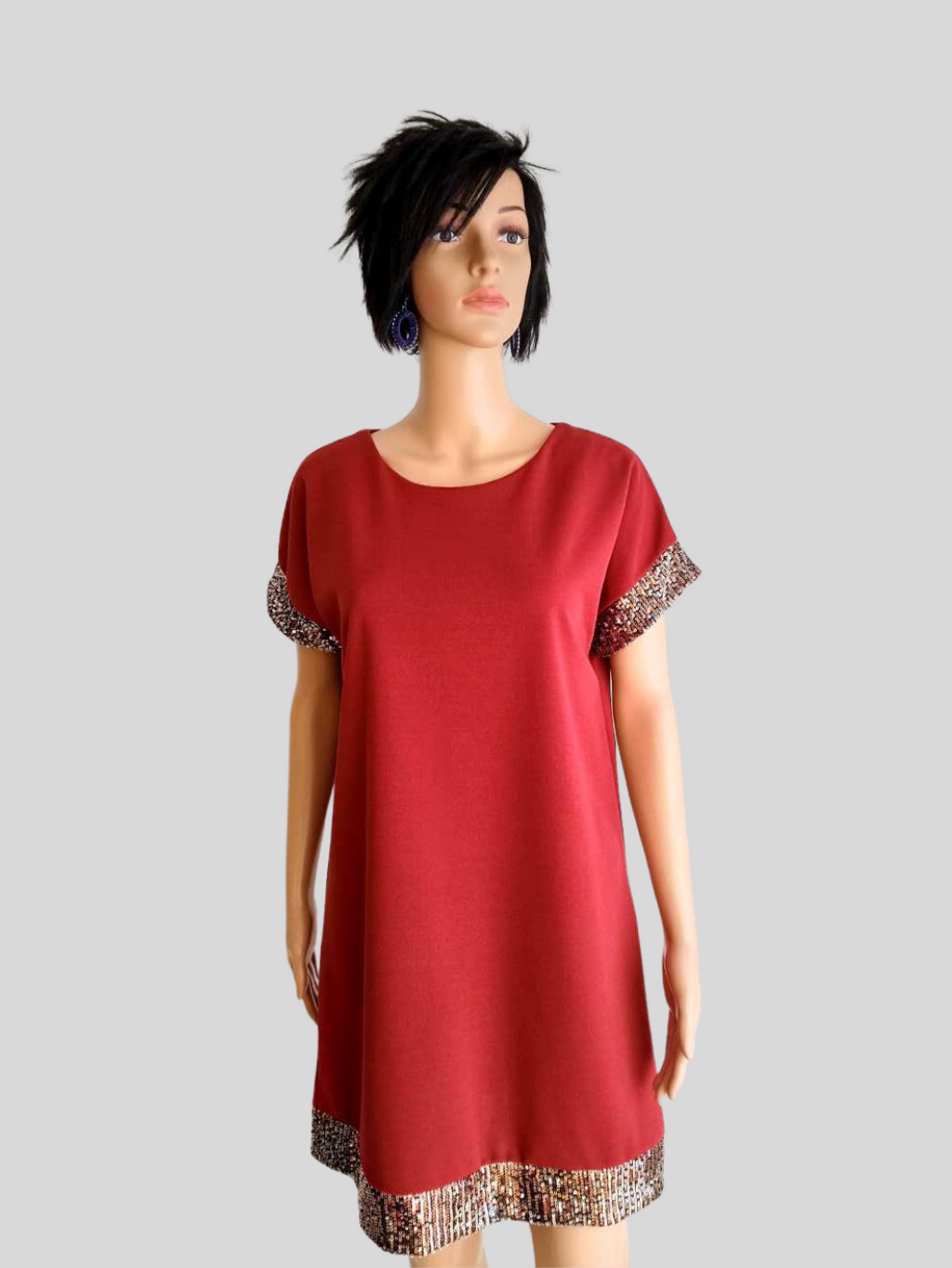 Robe ROUGE BORDEAUX à sequins