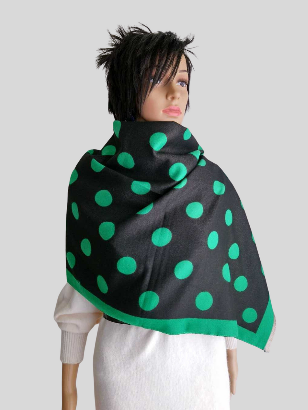 Écharpe VERTE à pois réversible