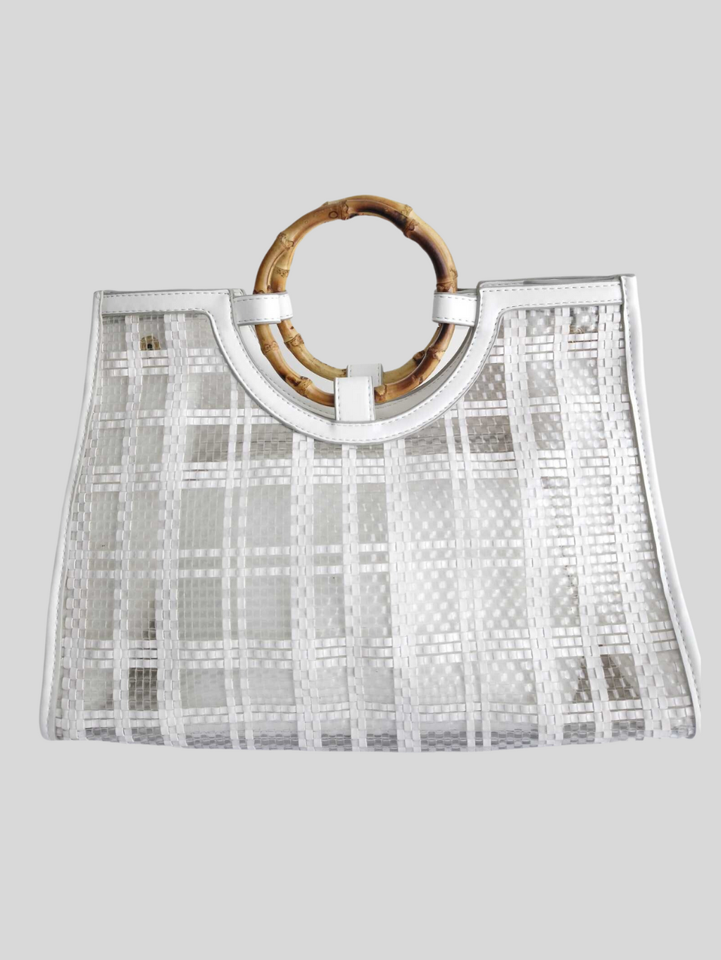 Sac à main BLANC bi-matière avec anses en bambou