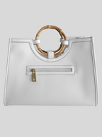 Sac à main BLANC bi-matière avec anses en bambou