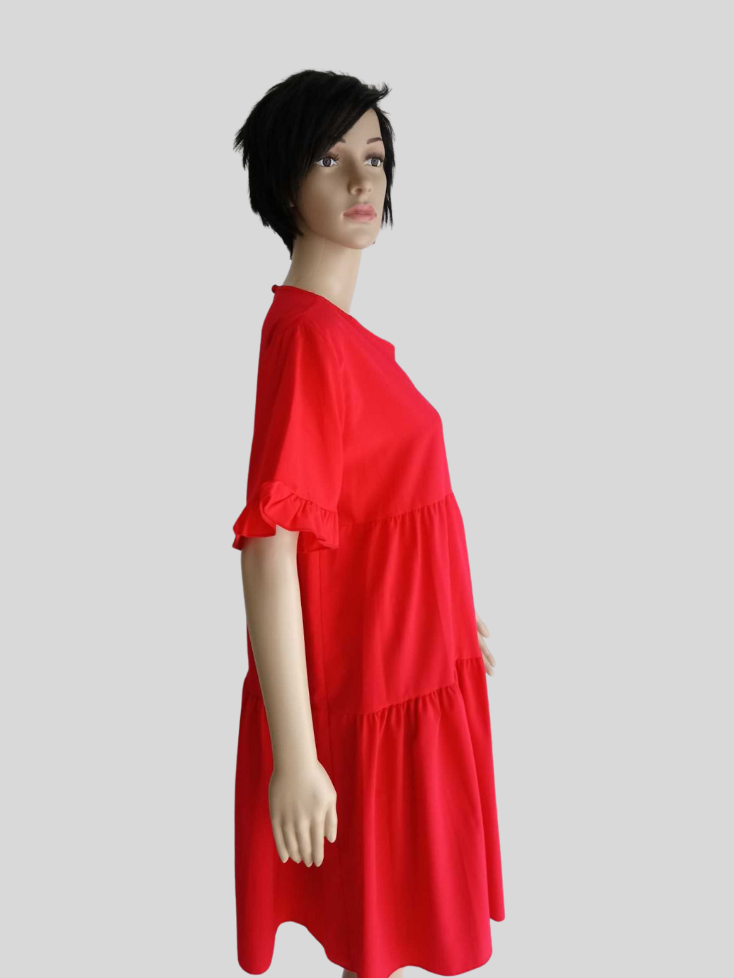Robe ROUGE ORANGÉE à manches à volants