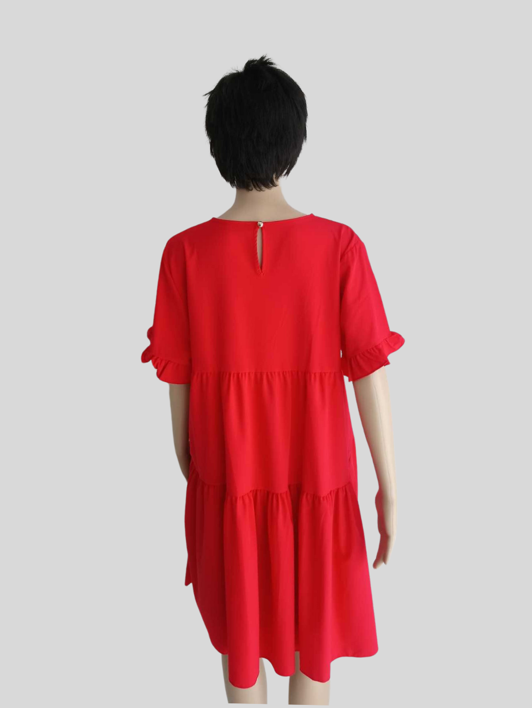 Robe ROUGE ORANGÉE à manches à volants