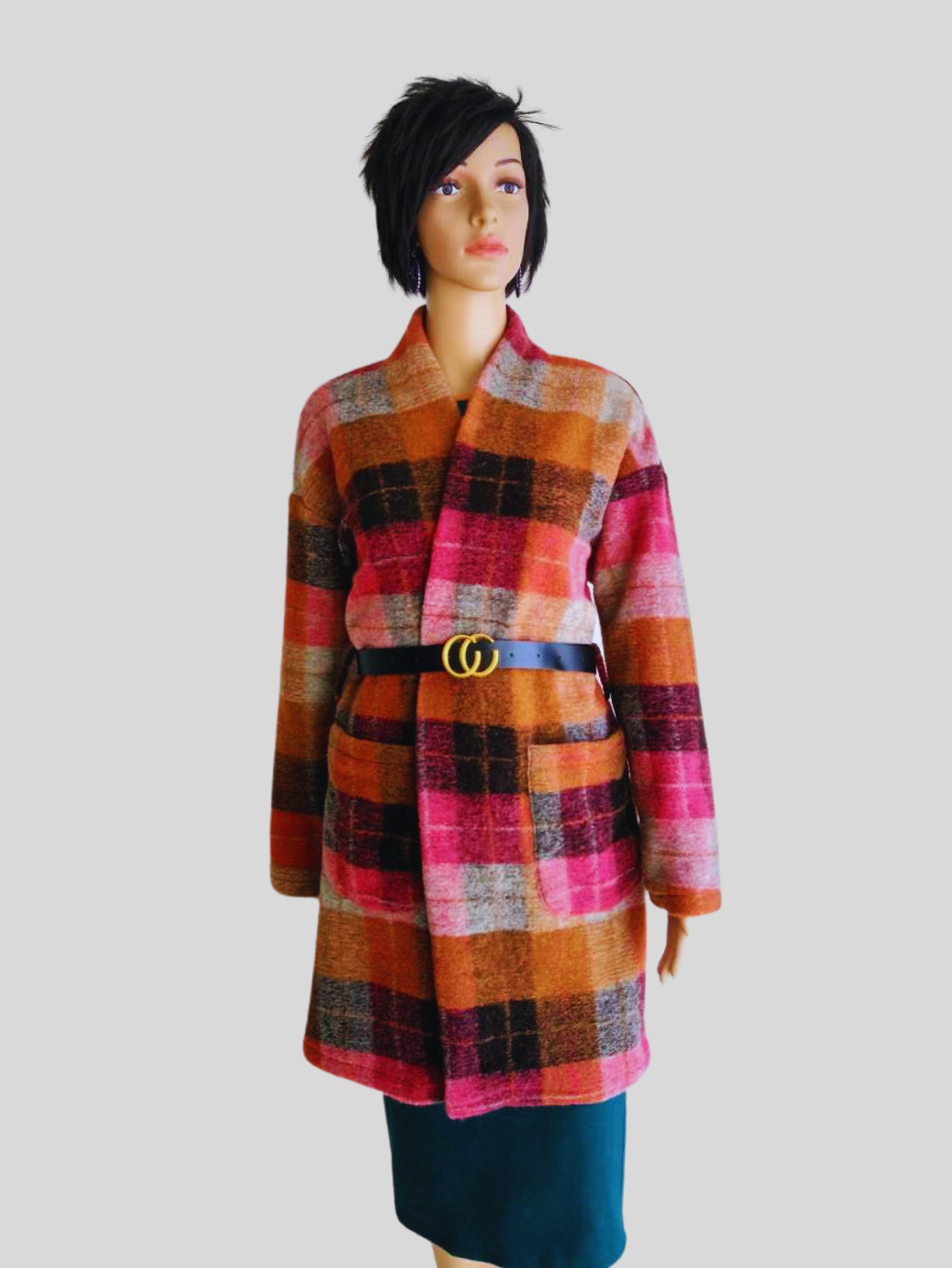 Manteau ROUGE imprimé à carreaux