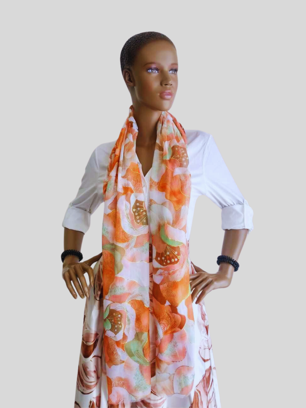 Foulard ORANGE imprimé à fleurs