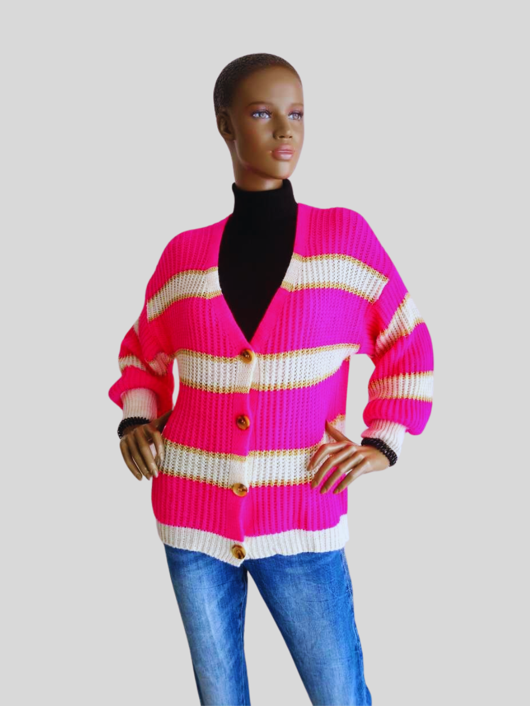 Gilet femme à Rayures Fuchsia & Or