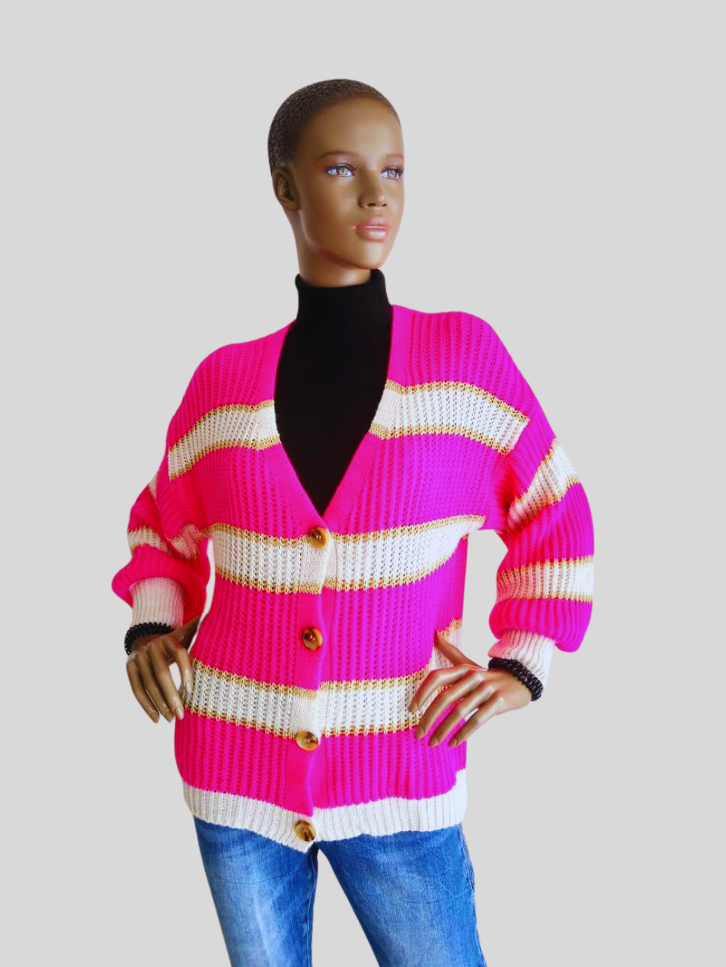 Gilet femme à Rayures Fuchsia & Or