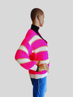 Gilet femme à Rayures Fuchsia & Or