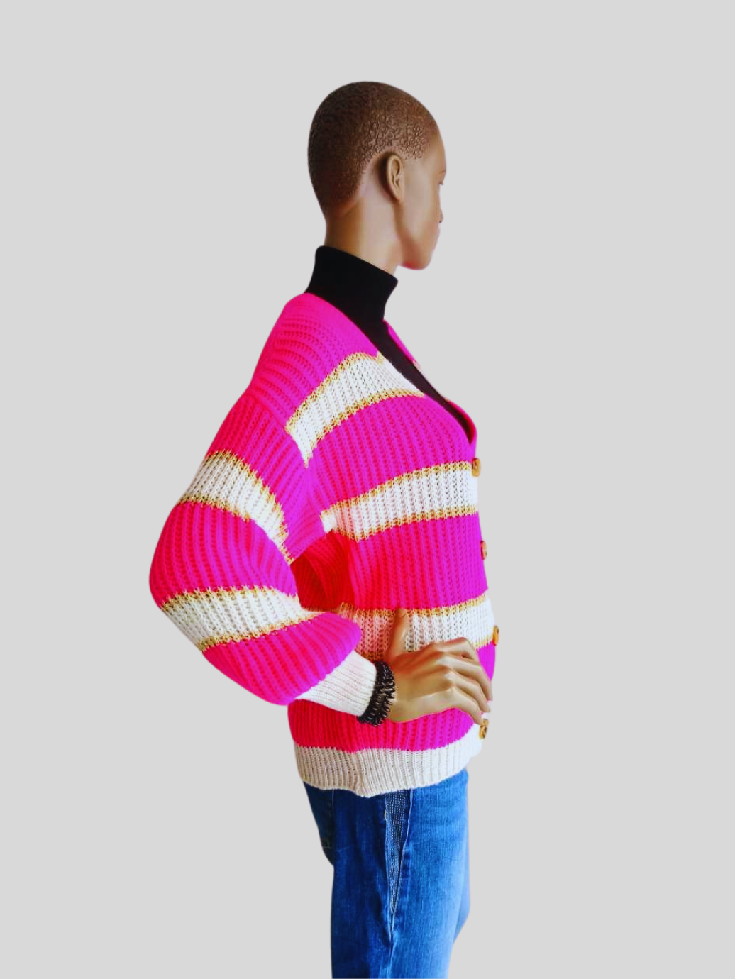 Gilet femme à Rayures Fuchsia & Or