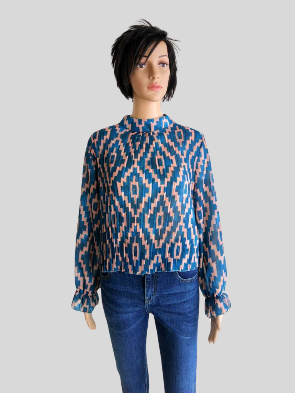 Blouse courte BLEUE imprimée