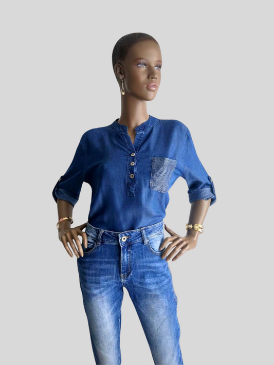 Chemisier BLEU 100% Tencel 
