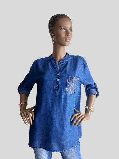 Chemisier BLEU 100% Tencel 