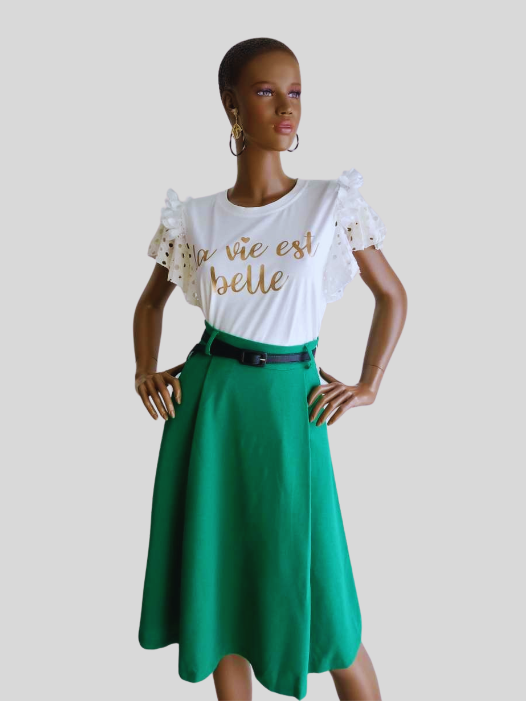 Jupe VERTE taille haute avec ceinture