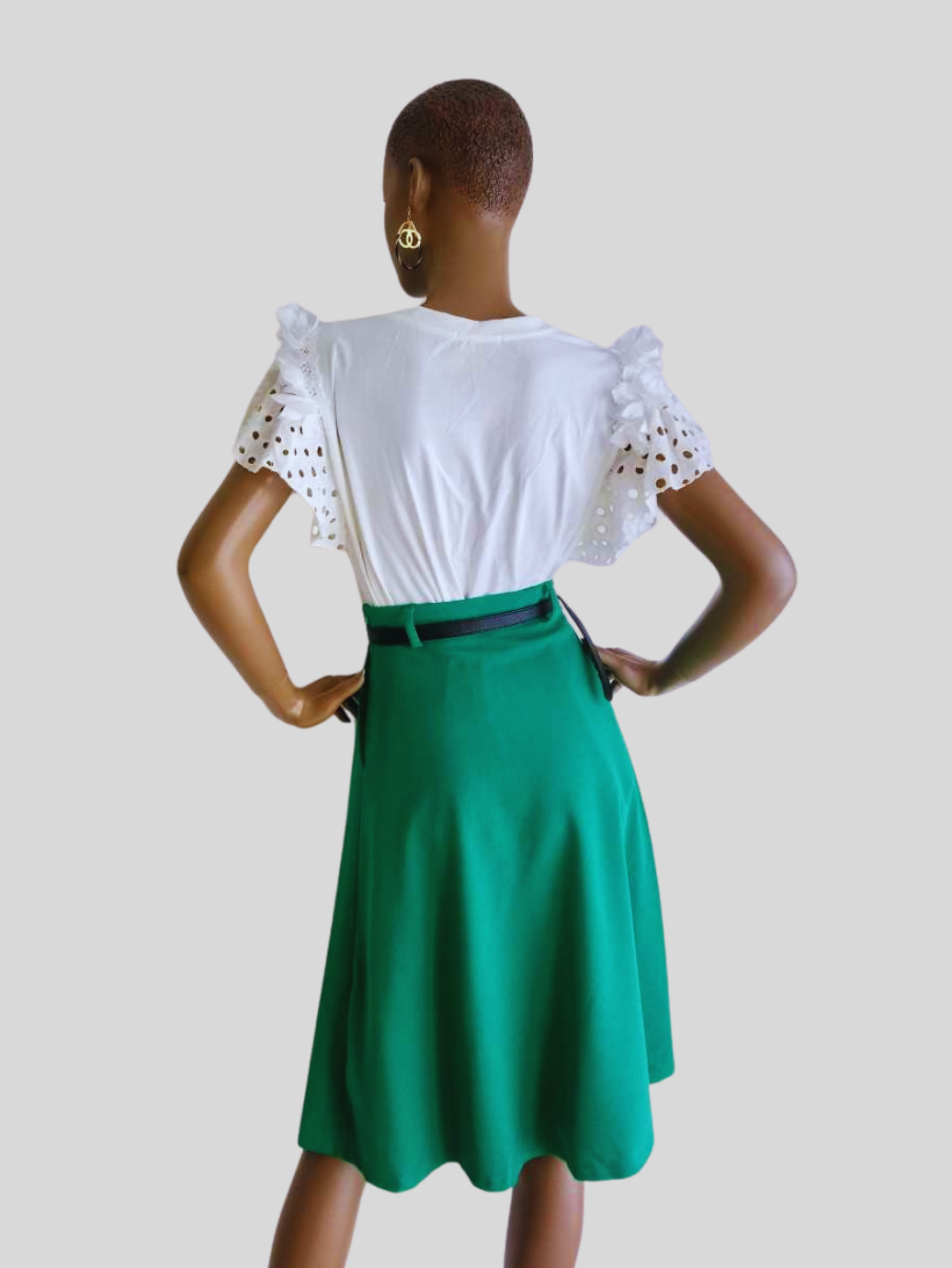 Jupe VERTE taille haute avec ceinture