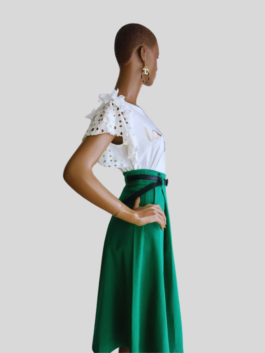 Jupe VERTE taille haute avec ceinture