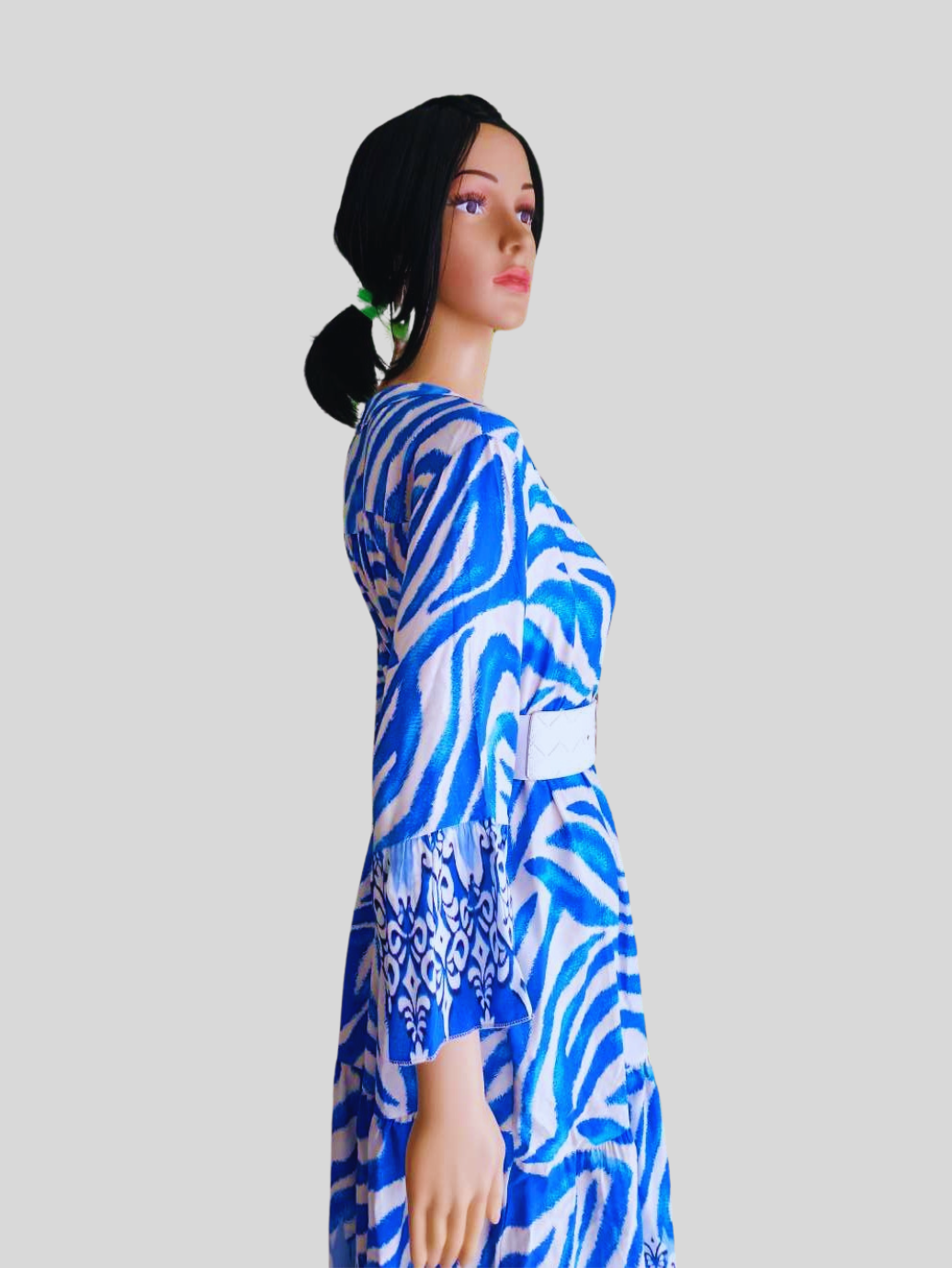 Robe zébrée BLEUE à manches 3/4