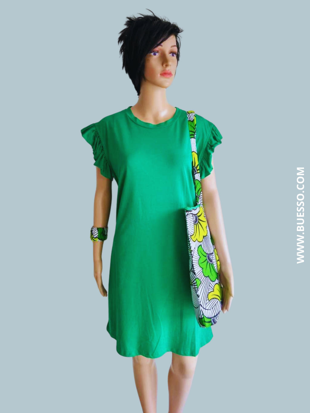 Robe T-Shirt VERTE à manches à volants