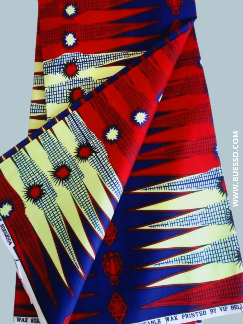 Pagne WAX ROUGE & BLEU motif épis de maïs