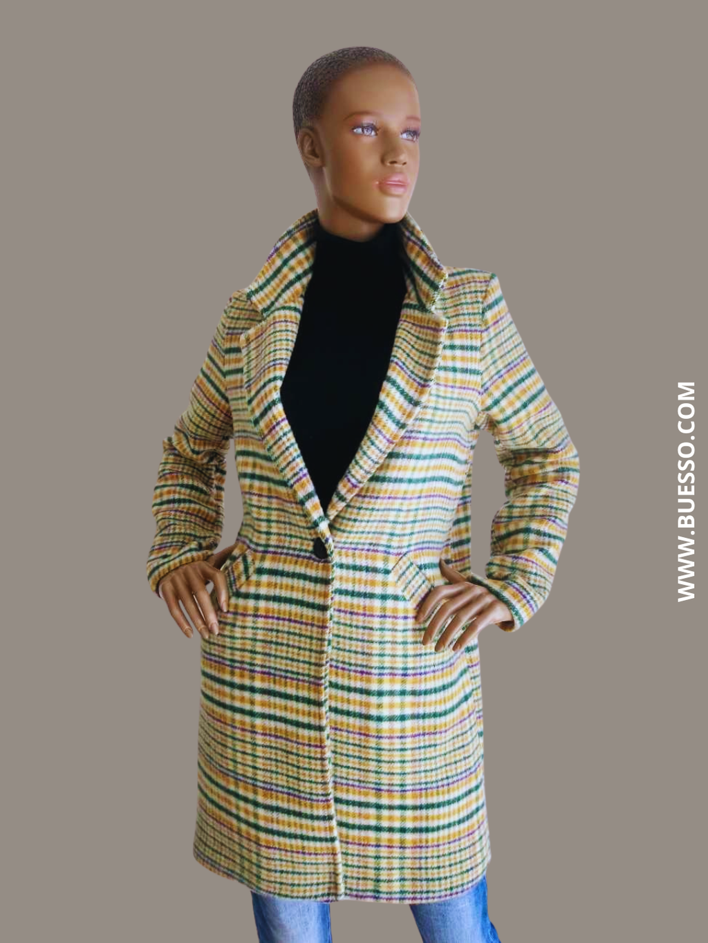 Manteau VERT imprimé à carreaux
