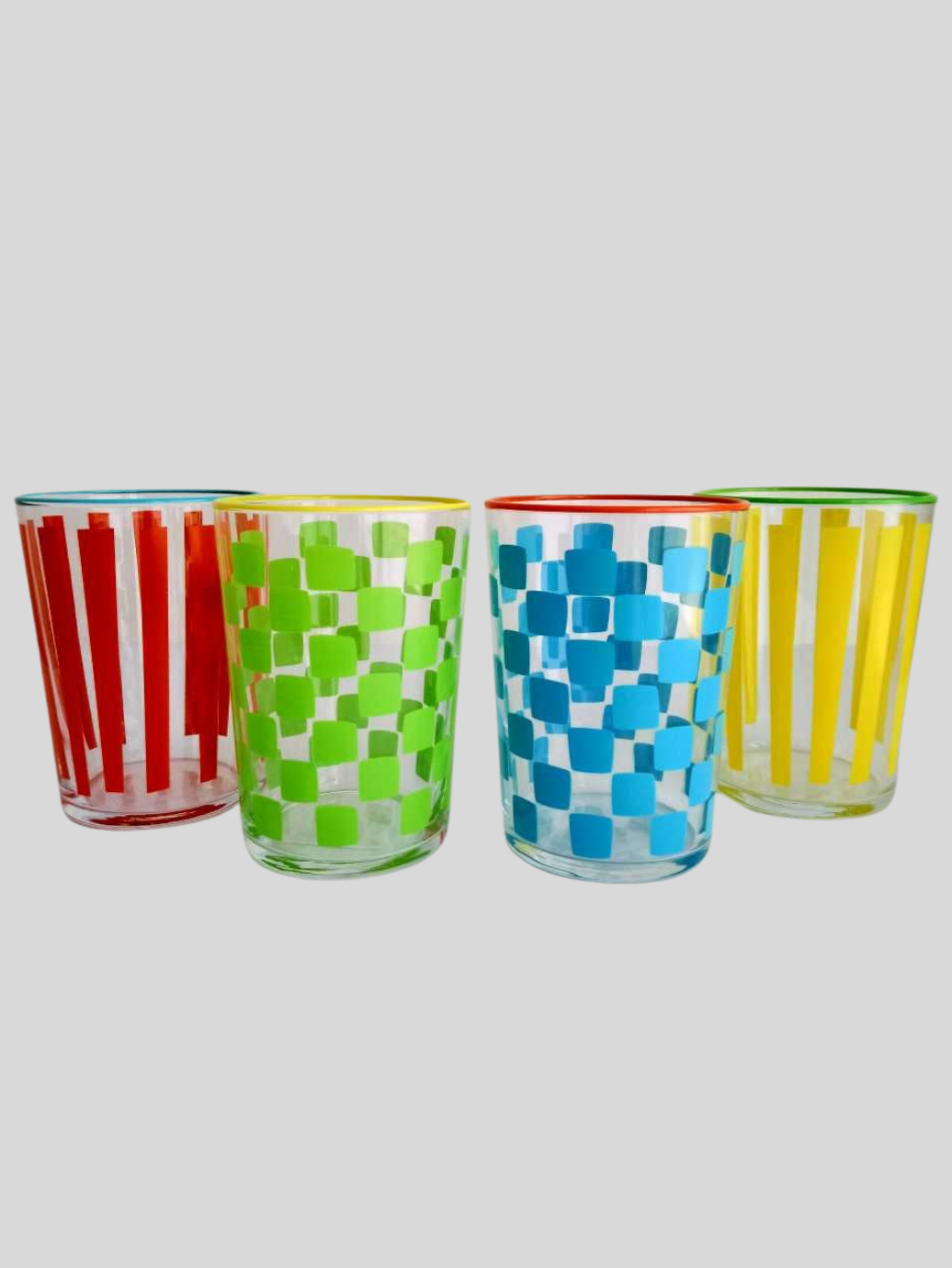 Lot de 4 verres imprimés colorés
