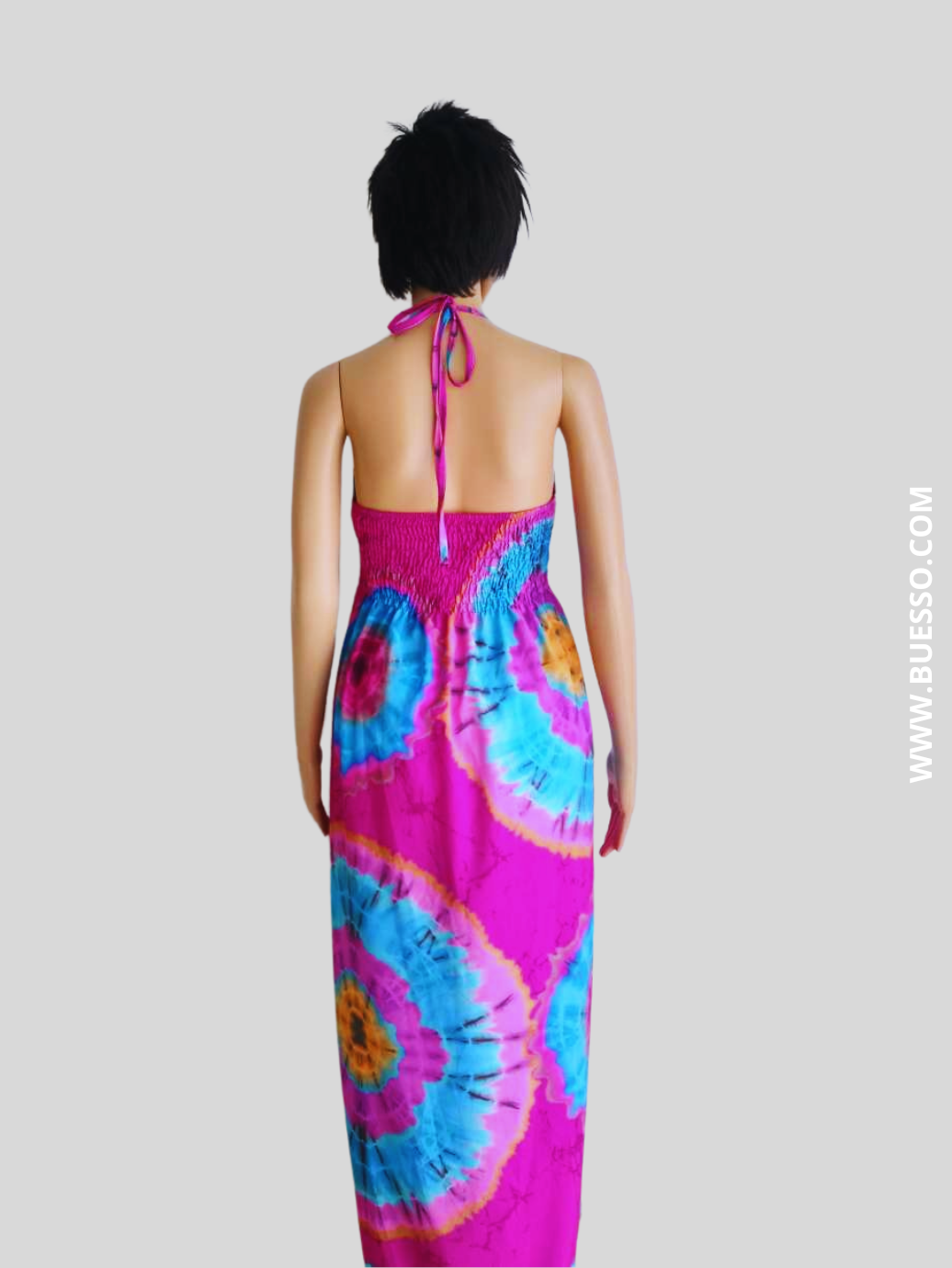 Robe ROSE FUCHSIA imprimée Batik à nouer au cou