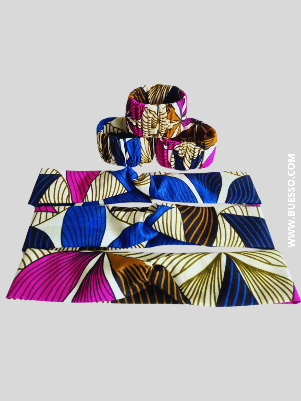 Bracelet en Wax motif fleuri rose fuchsia & bleu fait main en France