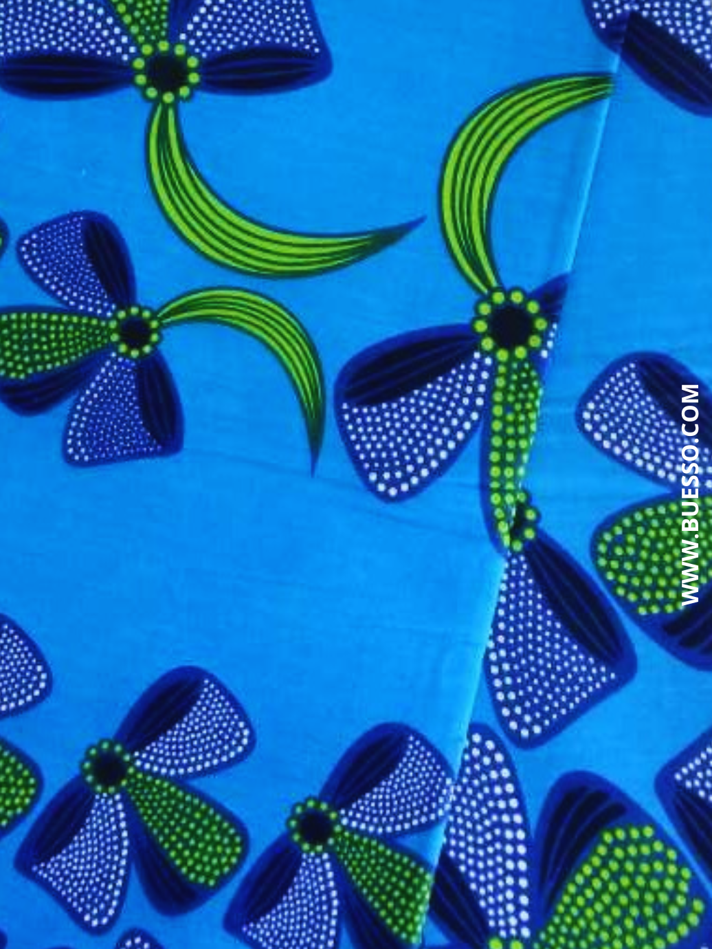 Pagne WAX BLEU TURQUOISE motifs fleurs