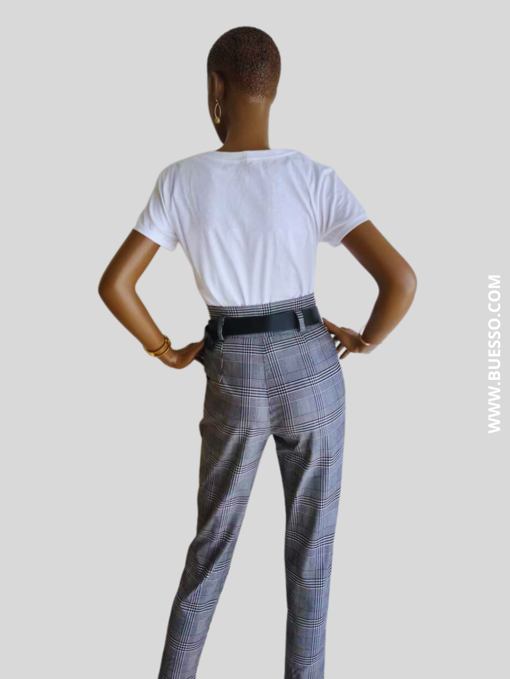 Pantalon tailleur GRIS imprimé à carreaux