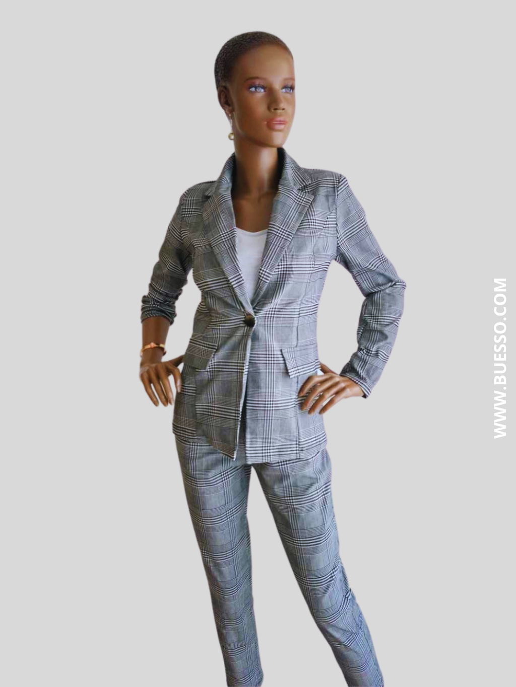 Pantalon tailleur GRIS imprimé à carreaux