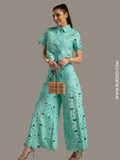 Ensemble pantalon femme en dentelle Guipure Delhi menthe