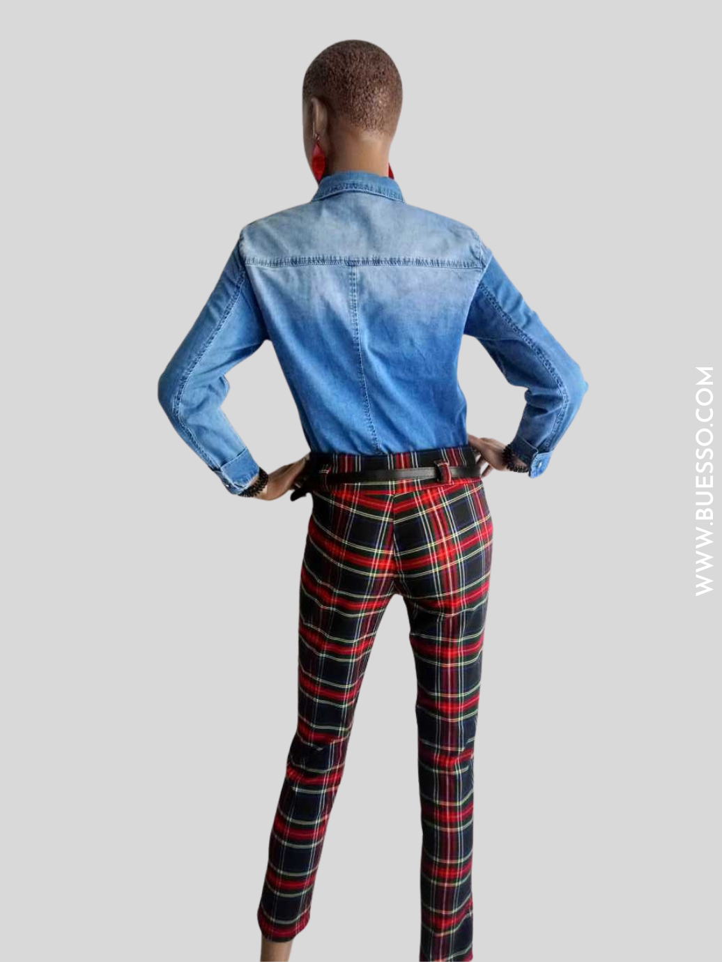 Pantalon à carreaux écossais ROUGE/NOIR femme