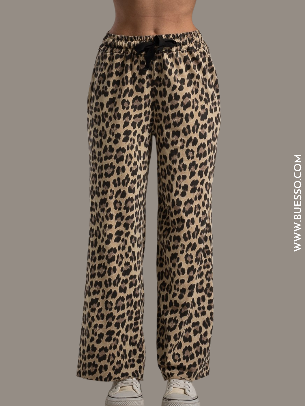 Pantalon léopard large femme 100% coton beige