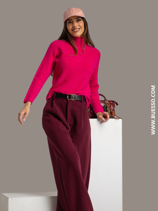 Pull rose fuchsia femme texture douce