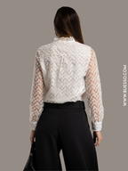 Chemise blanche femme en tulle Brodé avec fleurs