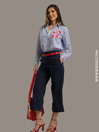 Chemise femme à rayures avec broderie LOVE rose & fuchsia