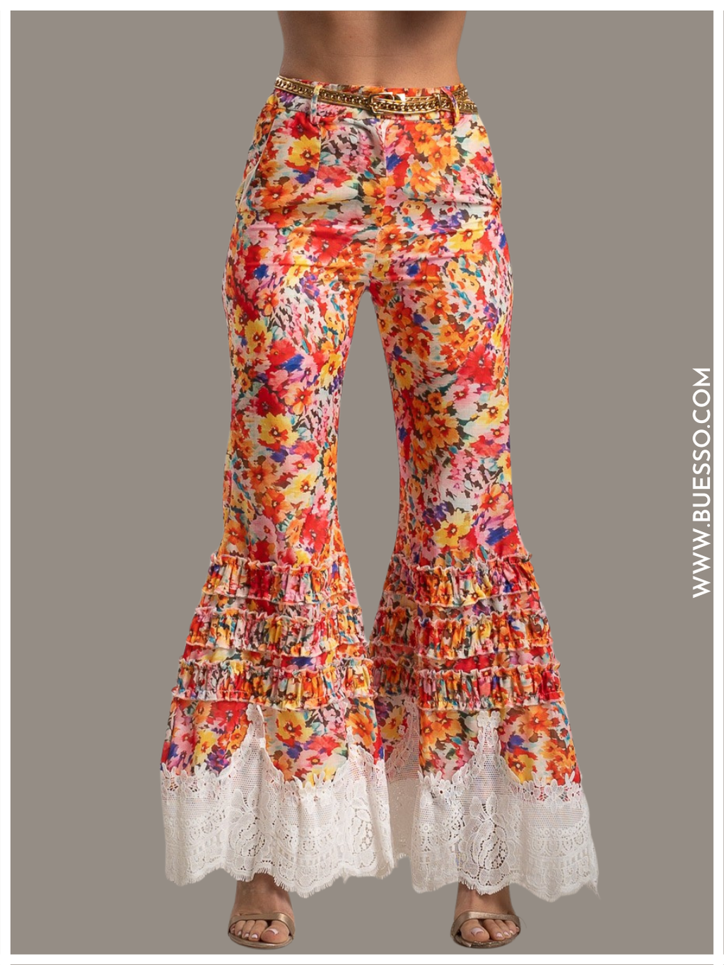 Pantalon Pattes d’Eph Floral Rouge avec dentelle