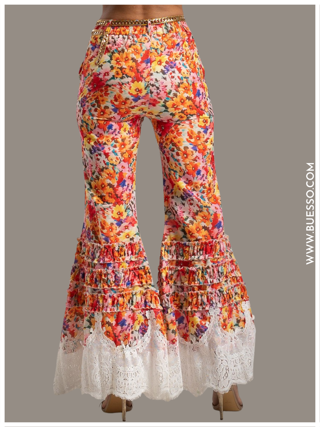 Pantalon Pattes d’Eph Floral Rouge avec dentelle